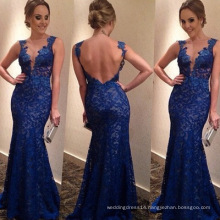 wholesale Guangzhou Instyles women 2017 Lace V-neck Prom Dress Blue Backless Evening Dresses